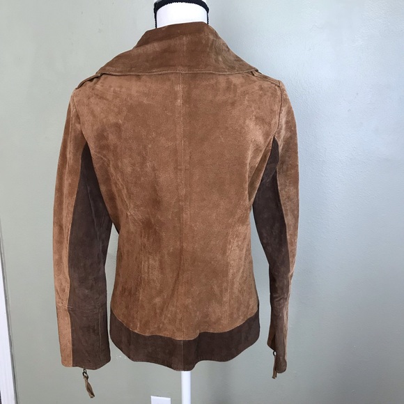 Chi By Faichi Brown Leather Fitted Moto Jacket S - Picture 5 of 8